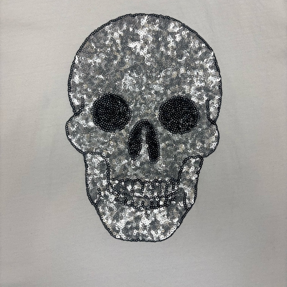 White Sequin Skull Hoodie short sleeve Federation Rebel Youth Cult- Size 16 - Picture 2 of 7